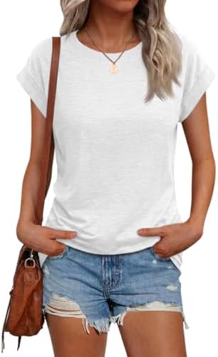 Cicy Bell Damen T Shirt Rundhals Sommer Basic Top | Elegant,Einfarbig,Casual,Tank Tops,Kurzarm Oberteile,Baumwolle,Locker