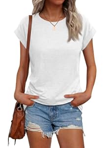Cicy Bell Damen T Shirt Rundhals Sommer Basic Top,Weiß,M