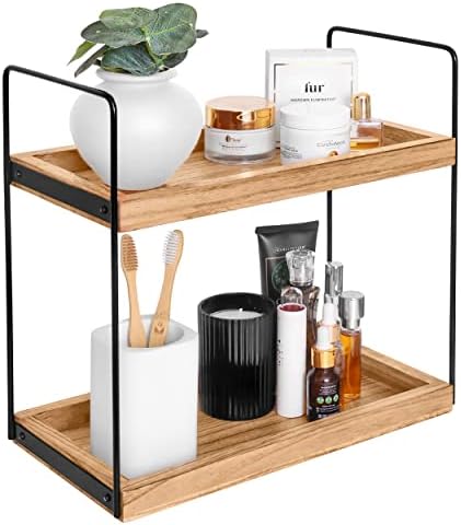 Hidden Haven - Upgraded - 2 Tier Wooden Countertop Organizer Lightly Lacquered to Resist Water and Stains - Multi-Use Organizer - Bathroom Organizer, Kitchen Organizer (Natural Wood)