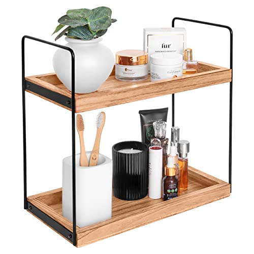 Hidden Haven - Upgraded - 2 Tier Wooden Countertop Organizer Lightly Lacquered To Resist Water And Stains - Multi-Use Organizer - Bathroom Organizer, Kitchen Organizer (Natural Wood) #TOP6