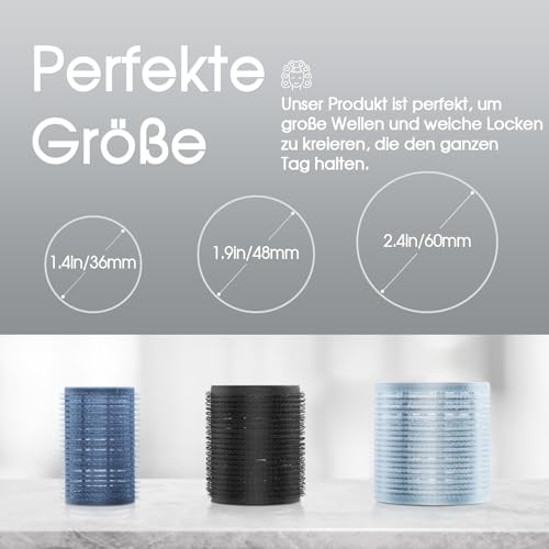 xnicx 9 Stücke Lockenwickler,lockenwickler selbsthaftend mit 3 Größen 60mm 48mm 36mm,Hair Rollers Hitzefrei Lockenwickler Große Locken für Lange Medoum und Kurze Haare