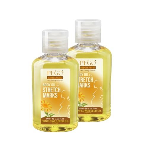 PEGO Stretch Mark Oil for Pregnancy, Maternity Body Oil for Stretch Mark Prevention & Reduction, Hydrating Skin Care, 4.06oz (2Pack)