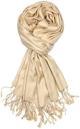 Achillea Large Soft Silky Pashmina Shawl Wrap Scarf in Solid Colors (Champagne)