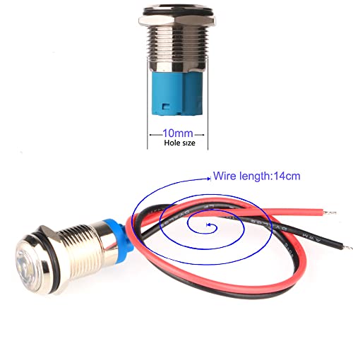 Gebildet 5pcs White AC/DC 12-24V Energy-Saving LED Metal Indicator Light Waterproof Signal Lamp with Wire(10mm) - Image 2