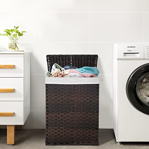 Hklgorg Laundry Hamper 90L Hamper For Laundry Clothes Hamper Laundry Basket With Lid Wicker Laundry Basket With 2 Removable Liner Bags 6 Laundry Bags Woven Laundry Basket For Bedroom Bathroom, Brown #TOP7