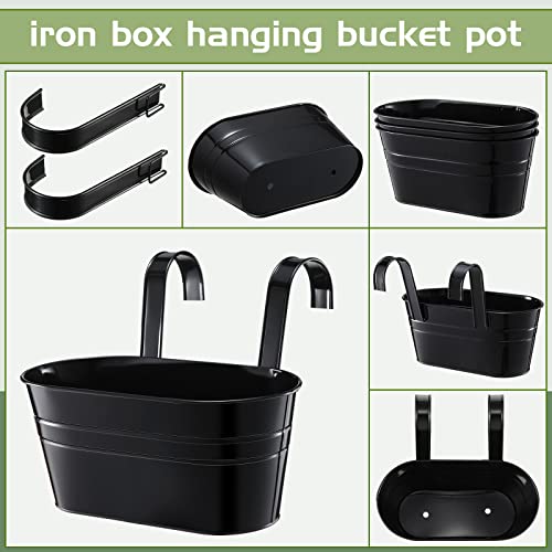 Zubebe 20 Pack Metal Iron Hanging Flower Holders Black Bucket Flower Pots With Detachable Hooks Large Iron Box Hanging Planters Rustic Herb Railing Planter Pots For Indoor Outdoor Garden Balcony Home #TOP2