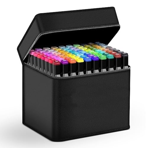 Image of AMIRATE 48 Pcs Dual Tip Markers Set, Non-Toxic Art Supplies For Kids & Adults, Books Pen With Carry Case Set Colour Broad Drawing Sketching (48), Multicolor
