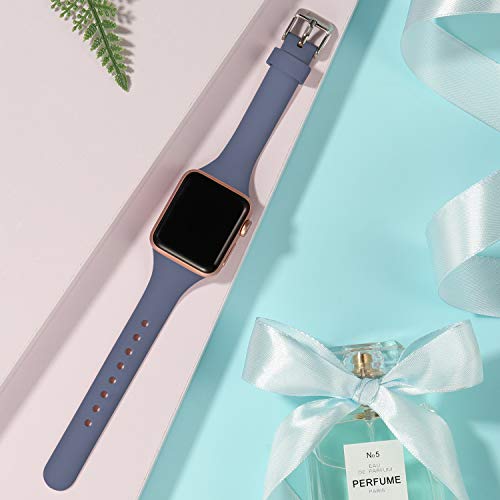 Image of Laffav Compatible with Apple Watch Bands for Women 40mm 38mm 41mm 44mm 42mm 45mm 46mm 49mm, Soft Silicone Narrow Slim Thin Sport Replacement Strap for iWatch Bands Series 11 10 9 8 7 6 5 4 3 SE3 /2 /1