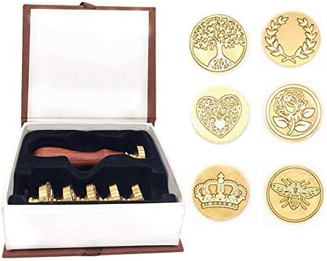 Wax Seal Stamp Set, Uiuix 6 Pieces Sealing Wax Stamp Kit Copper Seals with 1 Wooden Hilt, Great for Cards Envelopes, Invitations, Wine Packages