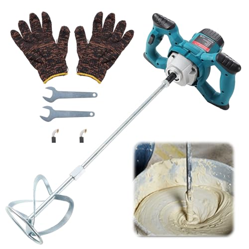 Cement Mixer, 2100W Handheld Electric Concrete Mixer, Portable Mortar Mixer with 6 Adjustable Speed, Portable 110V Mud Mixer for Mixing Concrete, Motar, Paint, Mud, Grout, Plaster, Thinset, Mince