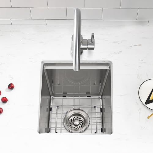13 Stainless Steel Bar Sink, Dorzom 13 x 15 x 9 Inch 16 Gauge Stainless Steel Undermount Small Kitchen Sink Brushed Bar Prep Under Mount Single Bowl Laundry Sink Camper by Dorzom - Used condition - Image 7