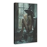 QITUBVAF Póster de lienzo de bruja para baño, decoración de dormitorio, oficina, habitación, regalo, 40 x 60 cm