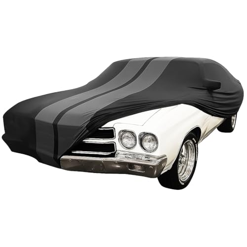 Image of SR1 USA 1964-1972 Chevrolet Chevelle Indoor Car Cover - Ultraguard Stretch Satin - The Ultimate Custom Fit (Black with Gray Stripes)