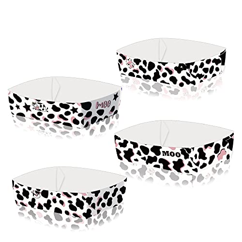 24pcs Cow Print Disposable Paper Food Trays Holy Cow Birthday Decorations Girl Boy Nacho Trays For Black and White Cow Party Favors Baby Shower Party Supplies