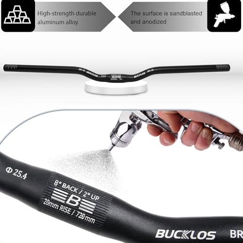 image for BUCKLOS Mountain Bike Handlebars 25.4mm - 20/100mm Rise MTB Aluminum A