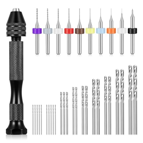 36 Pieces Micro Drill Bit Set, Pin Vise Hand Drill Including 10PCS PCB Mini Drills Bits and 25PCS Micro Twist Bits PCB Rotary Tools for Resin Polymer Clay, DIY Craft