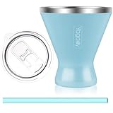 Yagady Stainless Steel Martini Tumbler with Lid & Cuttable Silicone Straw - 10oz Vacuum Sealed Insulated Martini Glass - Elegant Design Margarita Glass for Perfectly Chilled Drinks (Blue)