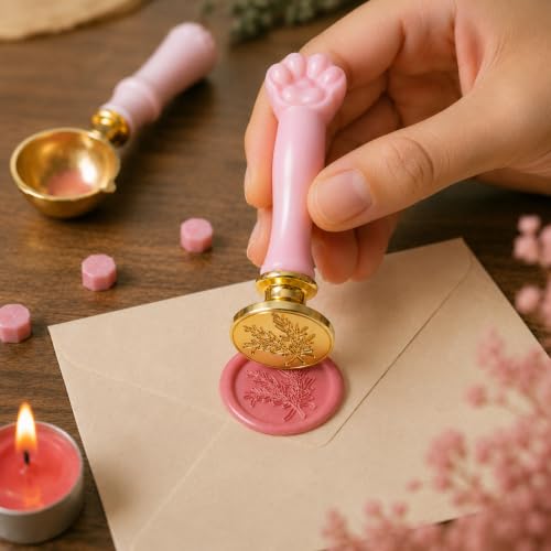 Image of Curated Cart 1 Wax Seal Stamp Kit Decorating Gift Cards Wedding Invitations Envelopes Letters Sealing (Leaf Stamp)