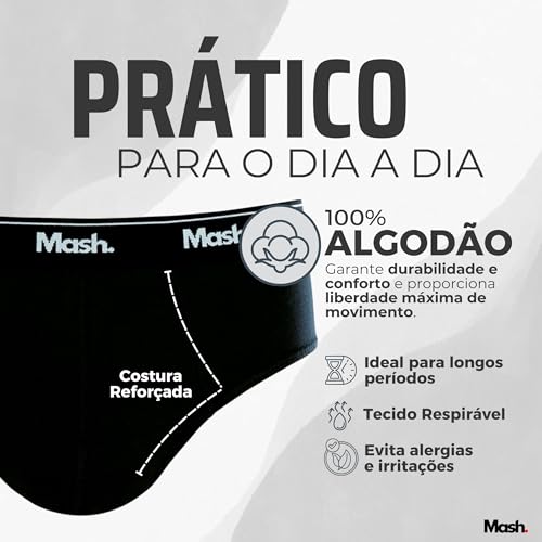 Kit 06 Cuecas Slip Algodão Elástico Boxer Mash Masculino Adulto | 2 Cinza Mescla Claro - 4 Preto | M