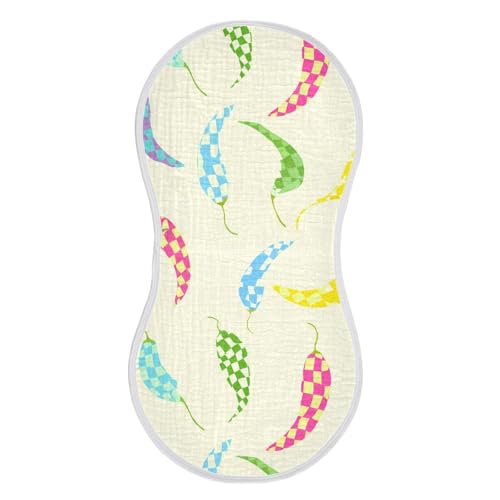 MCHIVER Checkered Chili Peppers Beige Baby Burp Cloths Cotton Washcloths Absorbent Soft Burping Rags for Baby Girl Boys Burpy Cloth Bib 4 Pack