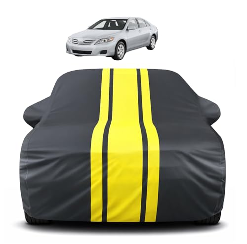 Image of Auto Hub Car Cover Compatible with Toyota Camry Old with Mirror Pocket, Soft Cotton Lining, Camry Car Cover Waterproof - Yellow-Black