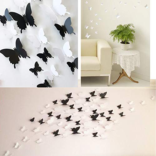 V-Time 3D White Butterfly Wall Stickers 24 Pieces Removable Mural Stickers Wall Stickers Decal For Home And Room Decoration Kids Room Bedroom Decor Living Room Sticker (White) #TOP4