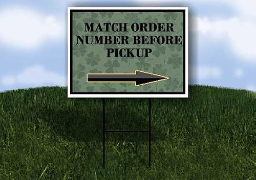 Match Order Number Before Pickup St. Patrick'S Day Irish Dark Clover Right Arrow Single Sided 18x24 in. Yard Road Sign w/Stand