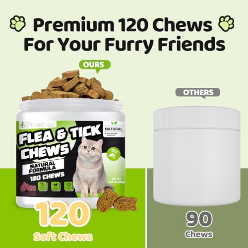 Puretrex Flea & Tick Chews For Cats, Natural Herbal Flea Repellent, Salmon Flavour Soft Chews, Supports Itch Relief & Skin Health, 120 Chews - 3