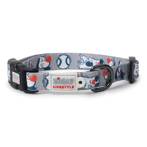 Image of Zigly Doodle Nylon Dog Collar for Small Dogs | Adjustable Durable Everyday Walking Collar | Soft & Comfortable Pet Collar for Daily Use | Grey | S | 16.1 x 0.5 Inch