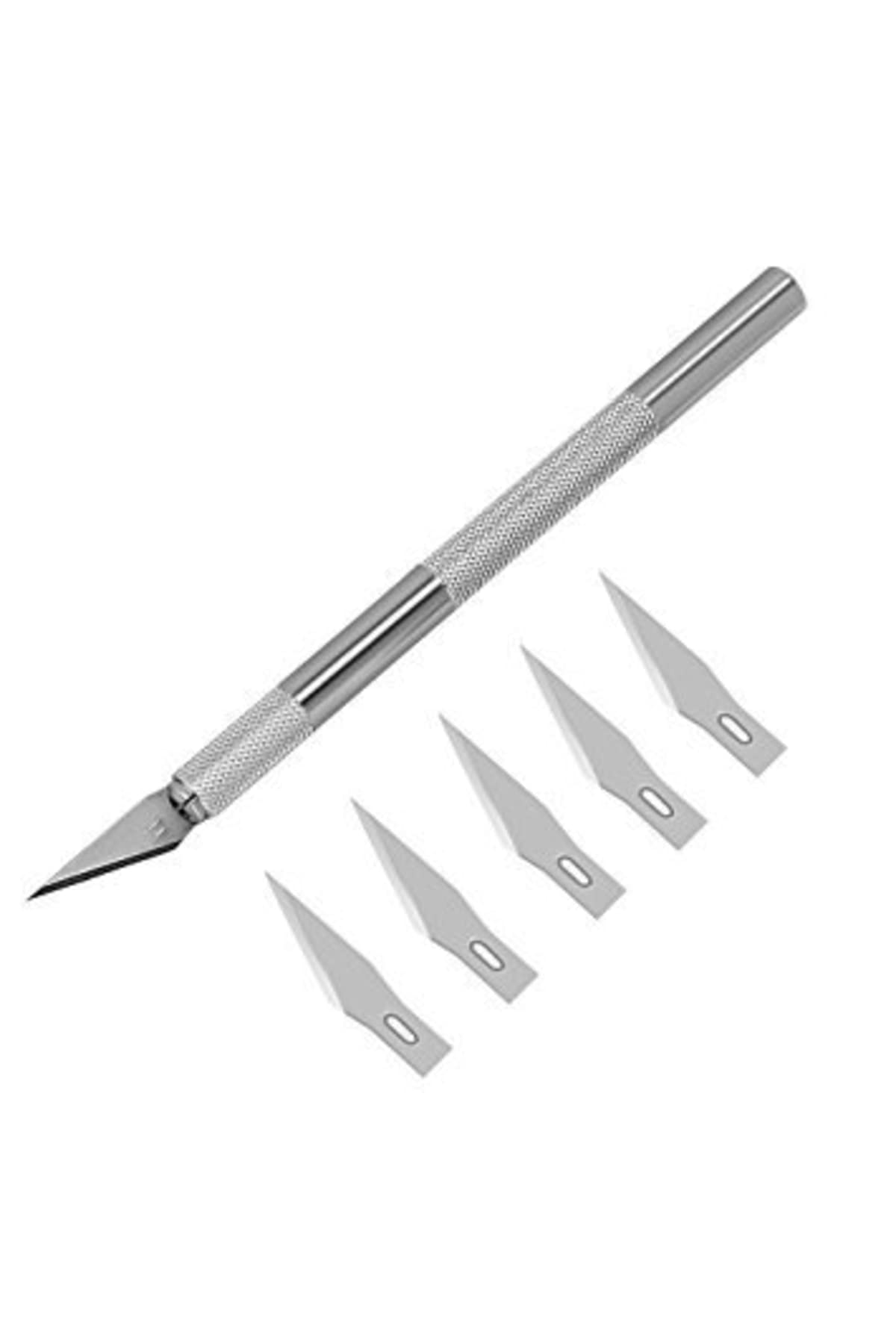 Knife Tasarım Hobi Neşter Kretuar Bıçağı 5 Uç Yedekli Set
