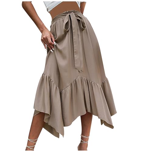 Women's Elegant Skirts High Waisted Irregular Hem Boho Maxi Skirt Tie Waist Casual Loose Flowy Fashion Skirt