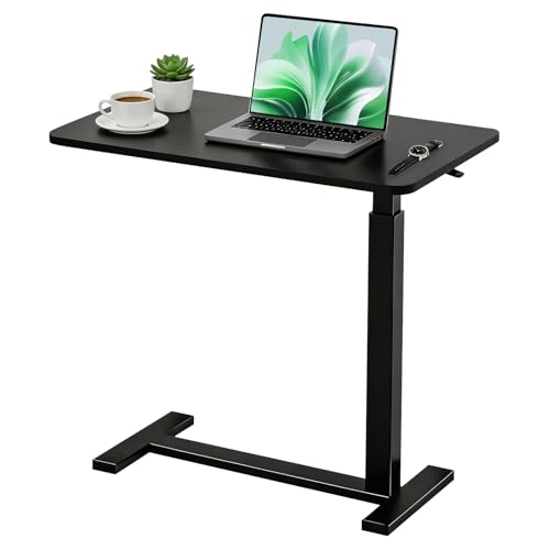Mobile Standing Desk, Adjustable Height Desk with Hidden Casters, Portable Laptop Computer Table with Rolling Wheels, for Sit Stand Workstation, Compact and Sturdy for Home, Office, Dorm, Black