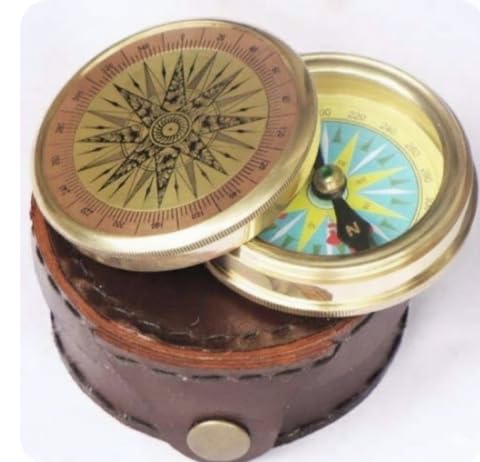 Brújula Vintage de Bolsillo de Latón con Estuche de Cuero Clásica de Navegación Náutica para Senderismo, Camping, Viajes y Uso al Aire Libre miniatura 4