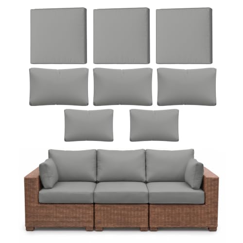 Snubbull 8p Outdoor Cushion Slipcovers Outdoor Patio Cushions Covers Replacement Waterproof with Zipper for 3-Seat Rattan Sofa Patio Furniture Cushion Covers, Covers Only