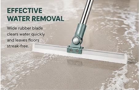 Image of MIKENZO Silicone Floor Wiper with 180 Rotating Head | Adjustable Long Handle | Heavy Duty Bathroom Floor Cleaner | Multipurpose Water Wiper for Tiles, Marble, Glass, Kitchen & Home Cleaning