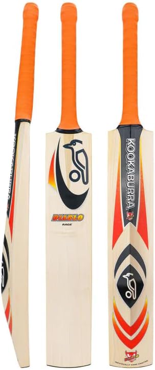 Kookaburra Retro Diablo Rage English Willow Cricket Bat- Short Handle Adult Standard Weight | Free Knocking & Preparation Included | 1-Year Warranty | Anti-Scuff Face | Bat Cover Included