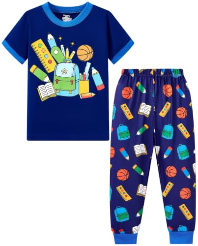Popshion Toddler Boys Back to School Pajamas Kids Short Sleeve Books Pencil Jammies Pjs Boys 2 Piece Clothes Sleepwear 3-10T 2293-7T