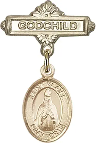 14kt Gold Lapel Pin with St Blaise Charm and Godchild Pin