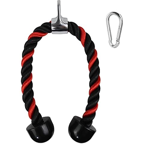 A2ZCARE Deluxe Tricep Rope Cable Attachment, 27 & 36 Inch Rope Length, Non-Slip & Easy to Grip with Snap Hook for Gym & Home Workout (B. 27" Black & Red) Cover