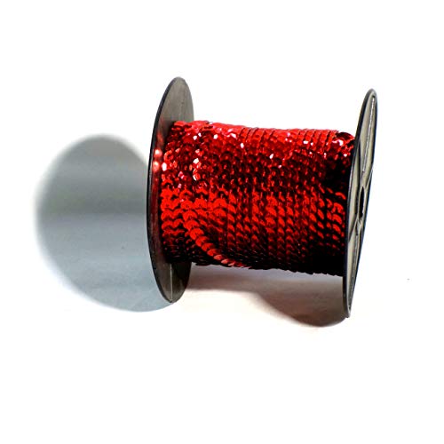 Matsa 50m Tira Coser de 6mm, Rollo de Lentejuelas para Ropa, Decoraciones, Joyas, Disfraces, Costura, Adornos, Cintas, DIY, Manualidades, Color Rojo, Único