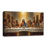 SIXWOOD The Last Supper Da Vinci Inspired Jesus and Apostles Canvas Wall Art Painting, Faith Christian Picture Wall Decor for Living Room Dining Room, 24x16in Framed Ready to Hang Vintage Art Print