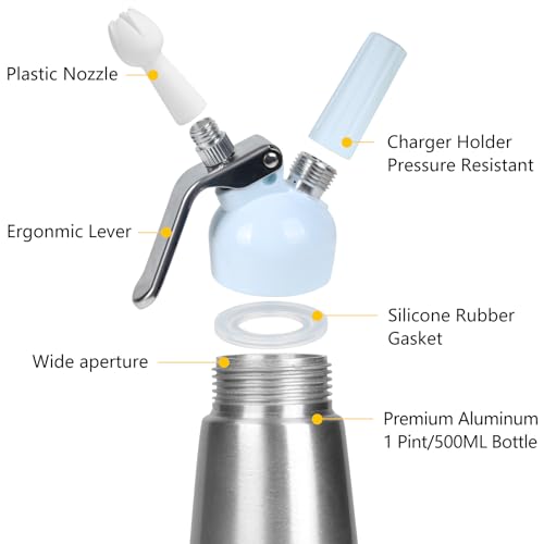 VIGIND Professional Whipped Cream Dispenser, 500ml Whipped Cream Canister,Sturdy Aluminum Whipped Cream Maker with 3 Decorating Nozzles,Use Standard 8g N2O Cream Chargers (Chargers Not Included) by VIGIND - Used condition - Image 3