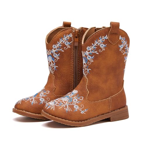 BMCiTYBM Toddler Girls Cowboy Cowgirl Boots Little Kids Pointed Toe Western Boots Mid Calf Side Zipper Riding Shoes for All Seasons (Toddler/Little Kid)