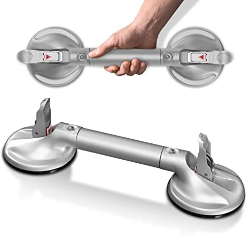 DAILYLIFE Suction Cup Grab Bar Bathroom, Tool Free Shower Handle, Portable Grab Handle for Bathtub, Safety Rail for Handicap Elderly Senior, Quick (Dis) Assemble, Heavy Duty (253 LB), 17 inch Silver