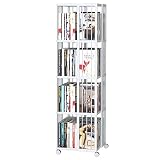 Huhote Rotating Bookcase White 4 Tiers Metal Bookshelf 360°Cubic Large Capacity for Small Space with