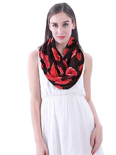 Lina & Lily Poppy Flowers Print Women's Infinity Scarf Lightweight2