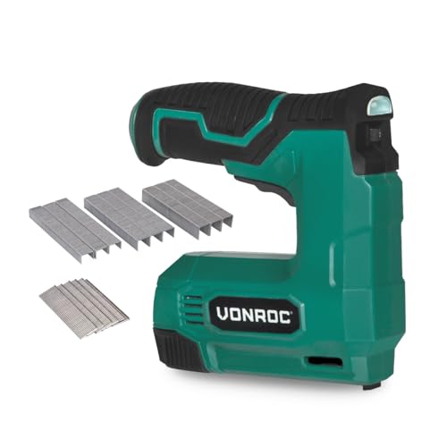 Graffatrice e chiodatrice a batteria VONROC - 900 graffe e 300 chiodi - Ideale per fissare tappeti, fili, battiscopa, rivestimenti di mobili in tessuto o pelle - Graffatrice a batteria da 4V