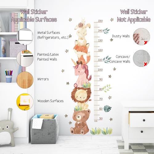 50-150CM Messlatte Kinder Höhe Diagramm Wandaufkleber Baby Wachstumstabelle PVC Größenmesser Waldtiere Wandtattoo Kinderzimmer Babyzimmer Deko Taufgeschenke für Jungen und Mädchen