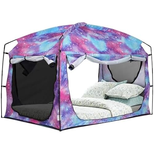 Bed Tent,Portable Privacy Sleeping Bed Canopy,Blackout 90% Drapes for Kids and Adult,Indoor Space Tent with Breathable Large Mesh Windows