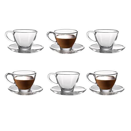 Image of Royal Cuisine Set of 6 Heat Resistant Handled Black/Green Tea Cups Cappuccino/Coffee Latte Milk iced Coffee Glass Cups Great Gift (6PCS Cups and Saucers Set)